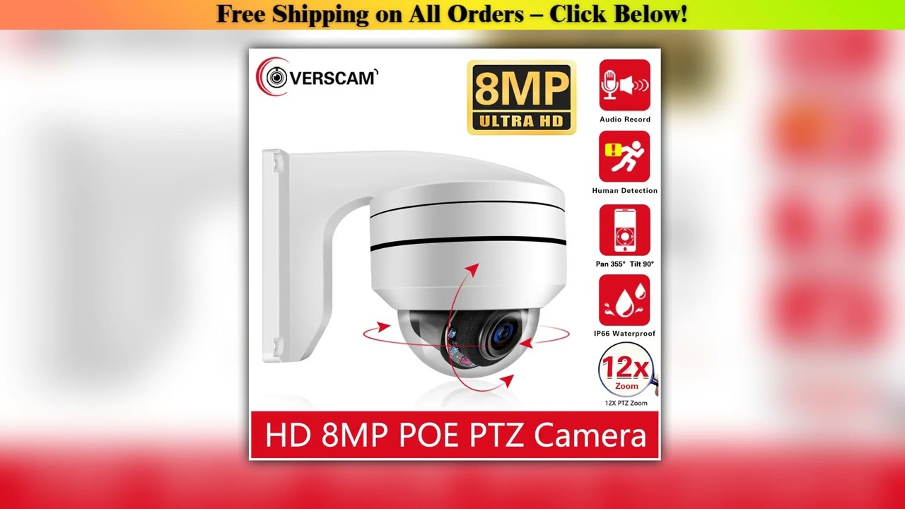 4K 8MP Outdoor IP66 PTZ Dome IP Camera POE 5MP 10X Optical Zoom Motion Detection Night Vision