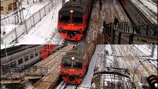 Электропоезда ЭД4М-0308 и ЭД4М-0343 на станции Фрязево