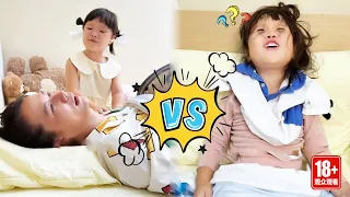 女儿开学前后对比也太明显了，开学前早起喊爸爸起床，开学后直接不想起床！！【小小露兮】