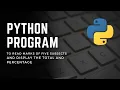 Python Program to read marks of 5 subjects display total and percentage