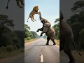 The elephant frantically threw the lion to save the baby elephant.
