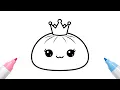 Cute Crown Dumpling Kawaii Food Coloring Page for Kids Easy Cute Drawing