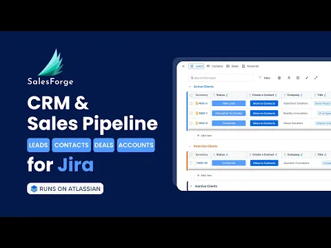 watch SalesForge CRM: Leads, Deals & Customers Management for Jira video