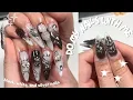 do my nails with me black and white silver nails 3D art chrome cateye no talking asmr
