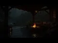 No Ads Crackling Fire & Ocean Rain | Best Rain in the Porch at Night |Sleep Deeply with Rain Sounds
