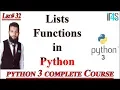 Python Tutorial in Urdu Hindi Lists Predefined Functions in Python All Lists Functions