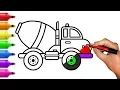 Cement Mixer Truck Coloring Pages - How to Draw Construction Truck for Kids