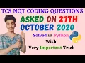 TCS NQT 2020 Coding Question Asked on 27th October 2020 TCS NQT Coding Questions in Python