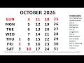 October Calendar 2026