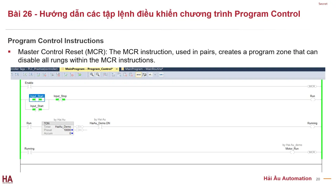 Outline Video Cách sử dụng lệnh Master Control Reset (MCR) - PLC Rockwell Automation