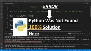Python was not found but can be installed from the microsoft store and vs code