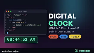 Digital Clock in HTML CSS 1 Line of JS Built in 1 Minute