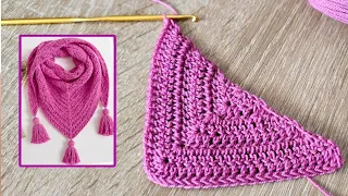 من أسهل وحدات كروشي لحياكة شال مثلت كروشيه شتوي روعة للمبتدئات /   Crochet triangle shawl
