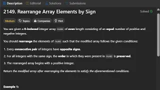 2149 Rearrange Array Elements by Sign leetcode problem of the day two pointer approach