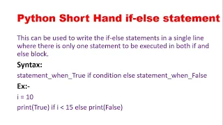Python Short Hand if Statement Python if else short hand property in Hindi