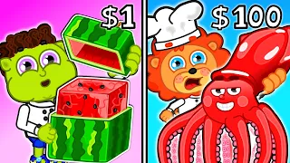 Lion Family | $1 vs $100,000 Rare Food | Cartoon for Kids