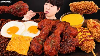 ASMR MUKBANG | Spicy Fried Chicken, Black Bean Noodles, Corndog recipe EATING SOUND