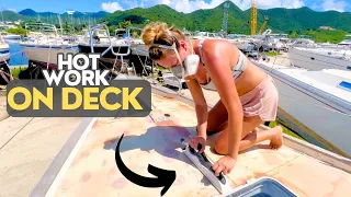 ⛵️I FEEL THE BURN🔥 | from BARE to BRUSHED | Hallberg Rassy 352 Sailboat Refit