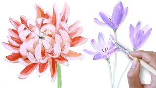 COME DIPINGERE DEI FIORI CON I COLORI ACRILICI🎨 Esercizio pittura facile per principianti no disegno