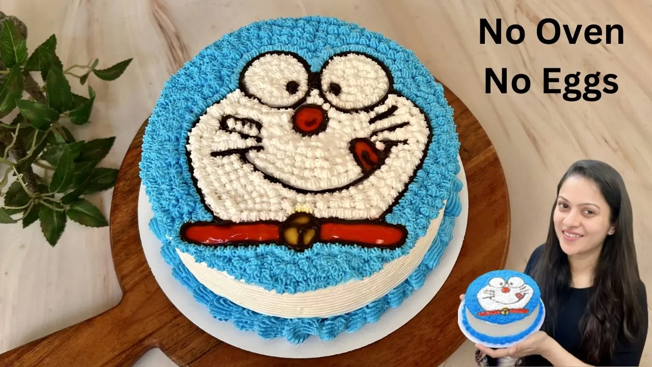  Oven, Kadai   Doraemon Cake        No Oven, No Eggs Doraemon Cake Recipe
