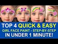 4 Easy Girl Face Painting Designs In Under 1 Minute Each - Step by Step Tutorial