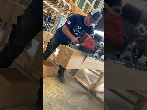 Cutting all the beams down to individual lengths with the @MafellGermany carpentry chain saw