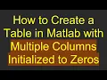 How to Create a Table in Matlab with Multiple Columns Initialized to Zeros
