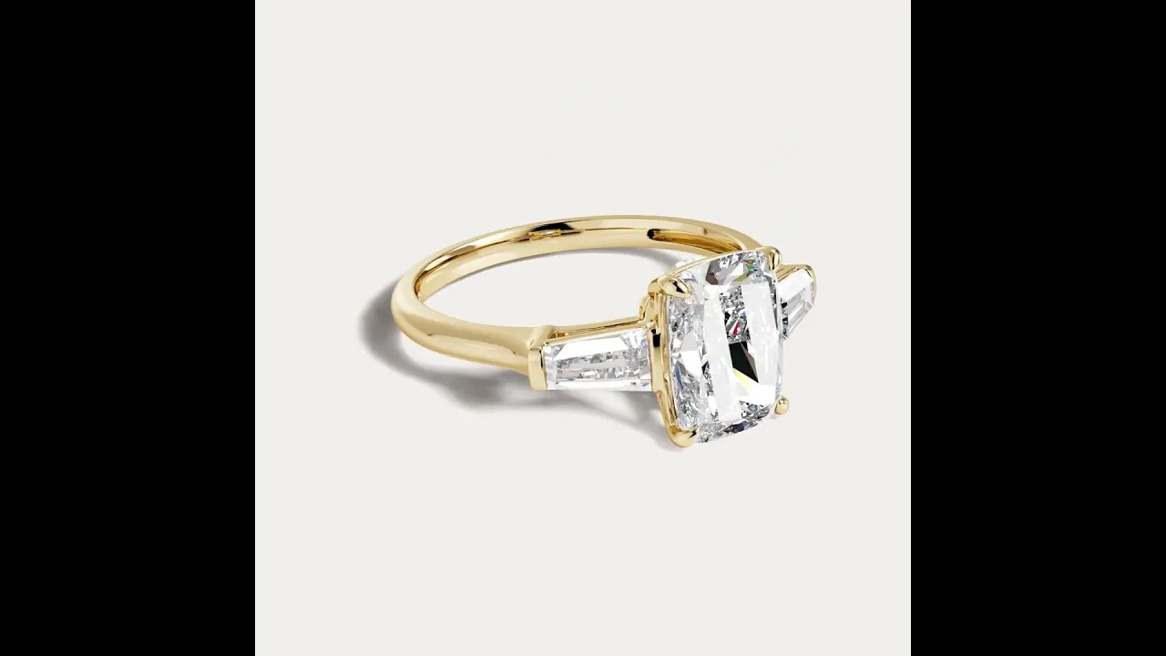 Estelle丨Elongated Cushion Lab Diamond Three-Stone Engagement Ring with Tapered Baguette Accents