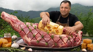 The Juiciest Roasted BEEF LEG Stuffed with Honey Butter!