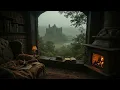 A Lonely Night with a Castle View Dark Academia Ambience for Reading Relaxing Fireplace