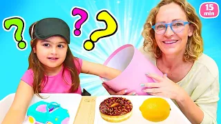 Nicole ve Defne gözü kapalı nesne tahmin etme oyunu oynuyorlar | Çocuk oyunu