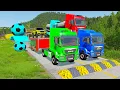 Download Lagu Double Flatbed Trailer Truck vs Speedbumps Train vs Cars | Tractor vs Train Beamng.Drive 060