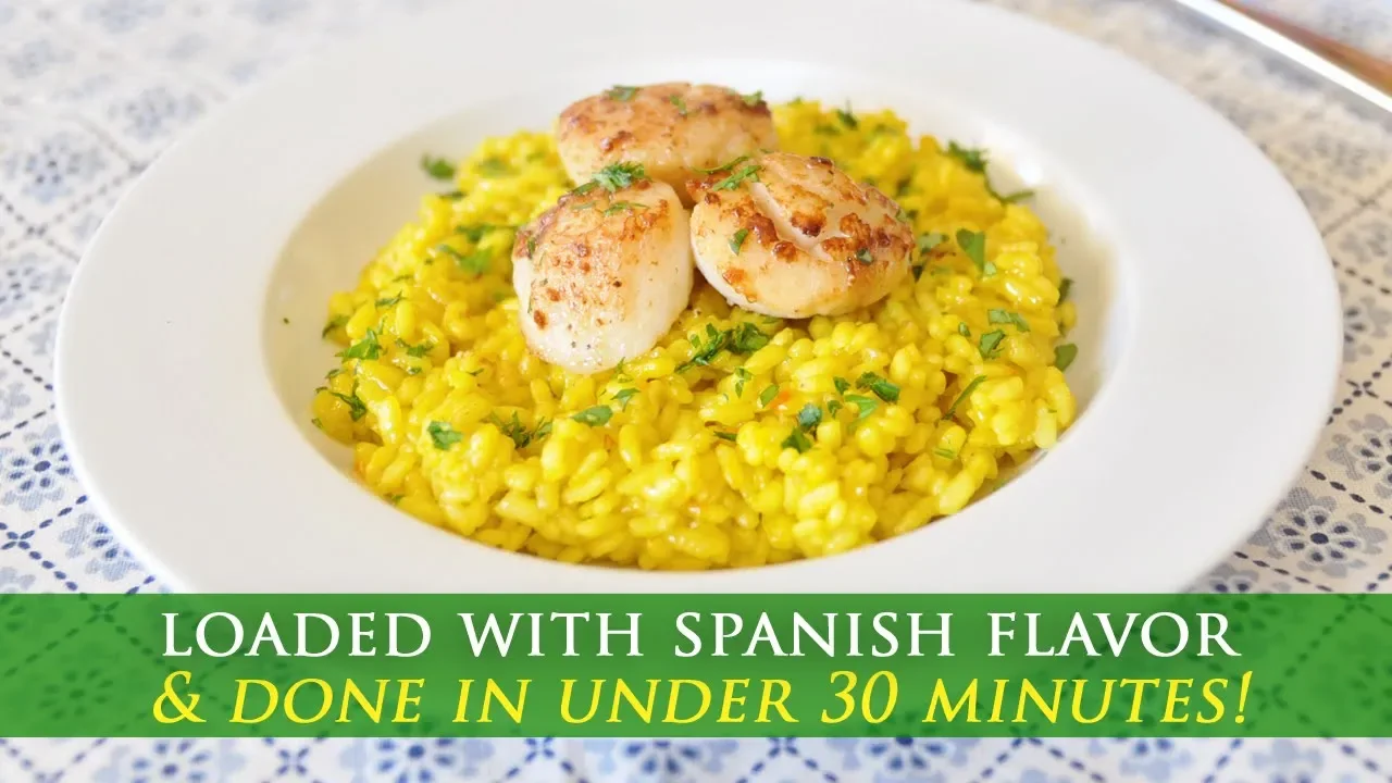 Easy to Make Saffron Infused Rice with Seared Scallops