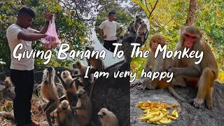 Giving banana to the monkey !!  i am very happy 😁😁😁