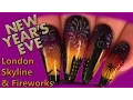 Nail Art - New Years Eve London Skyline Fireworks Design