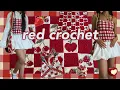 Red Crochet fruit blanket gingham top strawberry tote bag