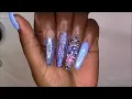 DIY How To Do Nail art Acrylic nails Blue Bling Coffin Shape Glass Acrylic Nails