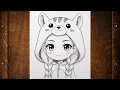 How to Draw a Cute Chibi Girl with Animal Hoodie Easy Tutorial