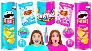 Makanan Merah Muda vs Makanan Biru Warna Tantangan | Pertempuran yang Bisa Dimakan BaRaFun Challenge