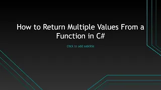 Return Multiple Values From Method