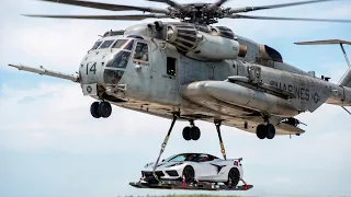U.S. Marine Corps CH-53E Super Stallion Helicopter Lifts an INDYCAR (Pace Car)