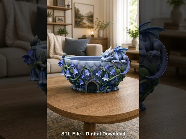 Baby Dragon Flower Bowl STL File for 3D Print video thumbnail