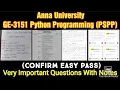 GE 3151 Important Questions Python Programming PPSP subject Anna University latest news Notes