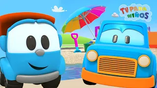 Leo el Camión y Coches Inteligentes disfrutan de un dia en la playa - Carros para niños