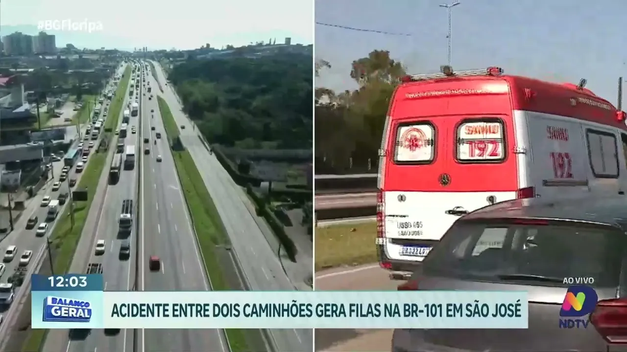 Acidente entre caminhões causa longas filas na BR-101 em São José