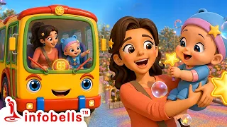 Wheels on the Bus Go Round and Round🚌Theme Park Adventure! | Kids Songs & Nursery Rhymes | Infobells