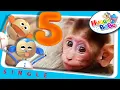 Lagu Five Little Monkeys | 3D Animation PLUS Real Live Animals | Nursery Rhymes | By HuggyBoBo
