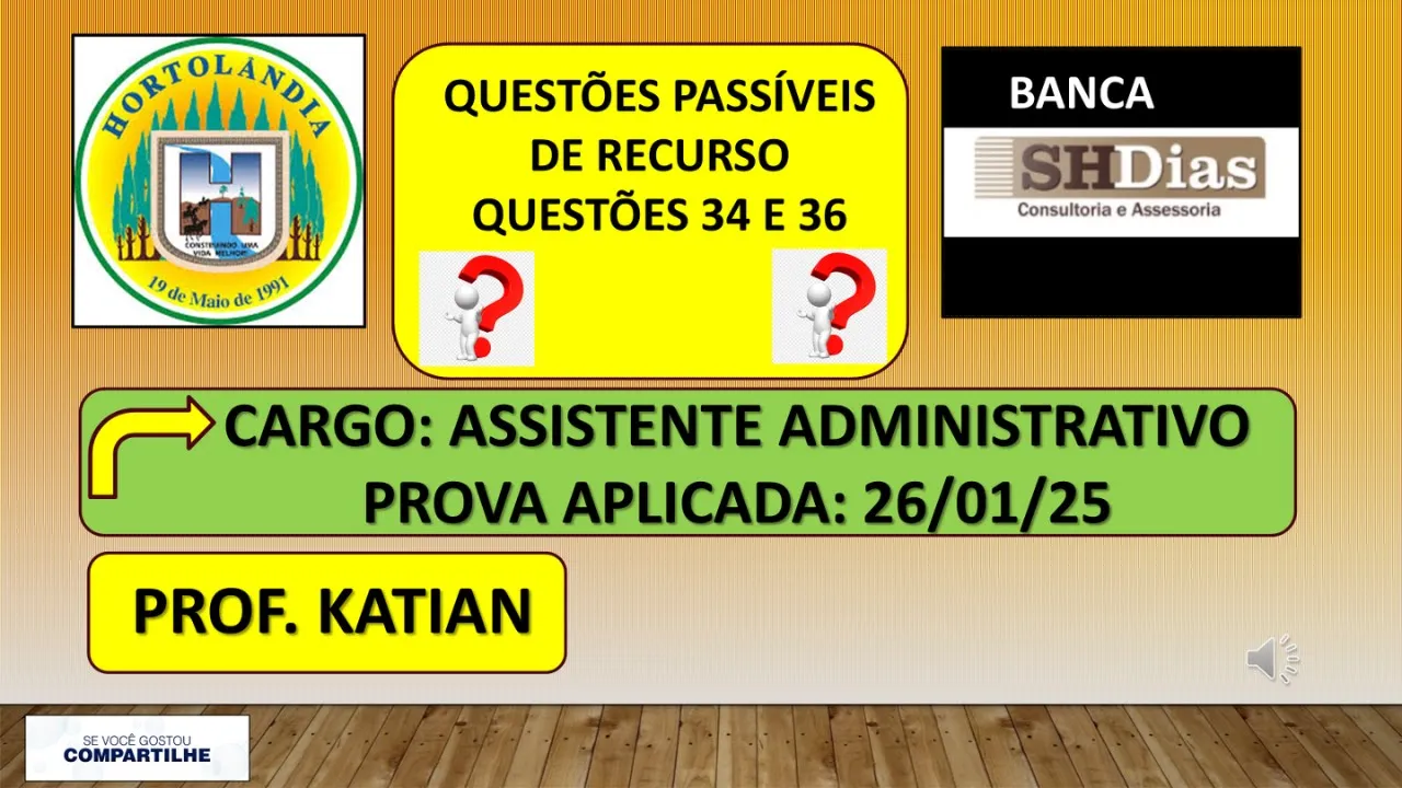 SHDIAS - Questões passíveis de recurso -Questões 34 e 36 de Matemática - Prefeitura Hortolandia/SP