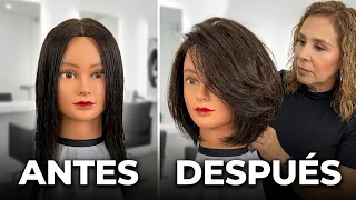 Transformación en Melena Bob Mediana a 180 Grados para pelo delgado sin cuerpo (Paso a Paso)