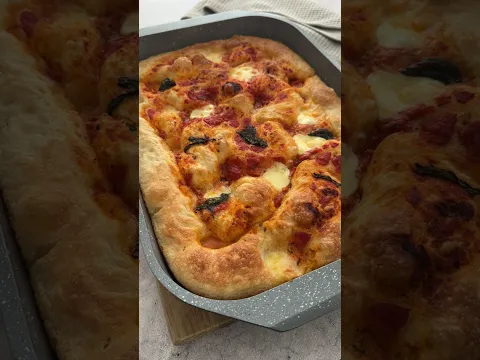 ASMR Focaccia Pizza Base with Basil and Bocconcini